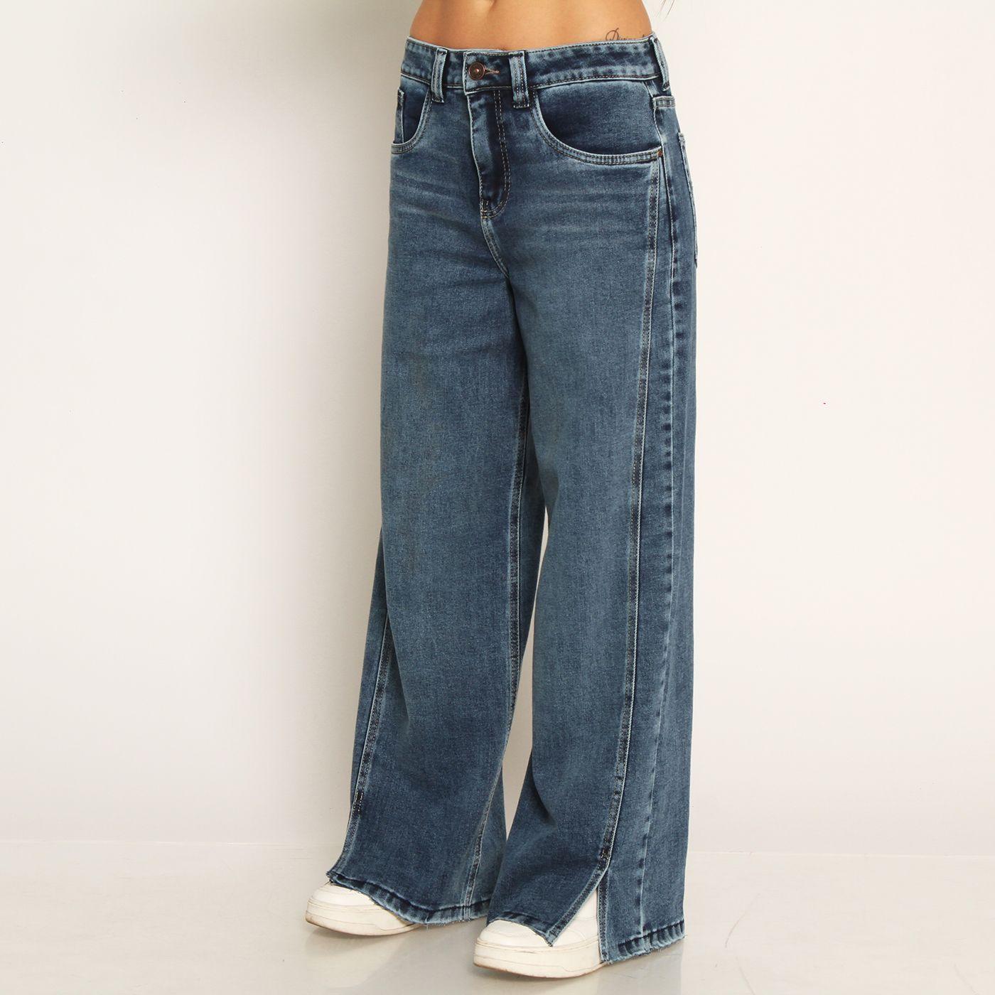 Jeans Wide Leg Tiro Alto Pretina Basica 1 Boton Basta Despegada-1