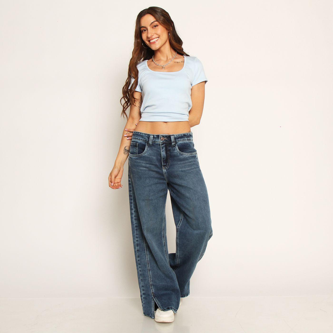 Jeans Wide Leg Tiro Alto Pretina Basica 1 Boton Basta Despegada-3