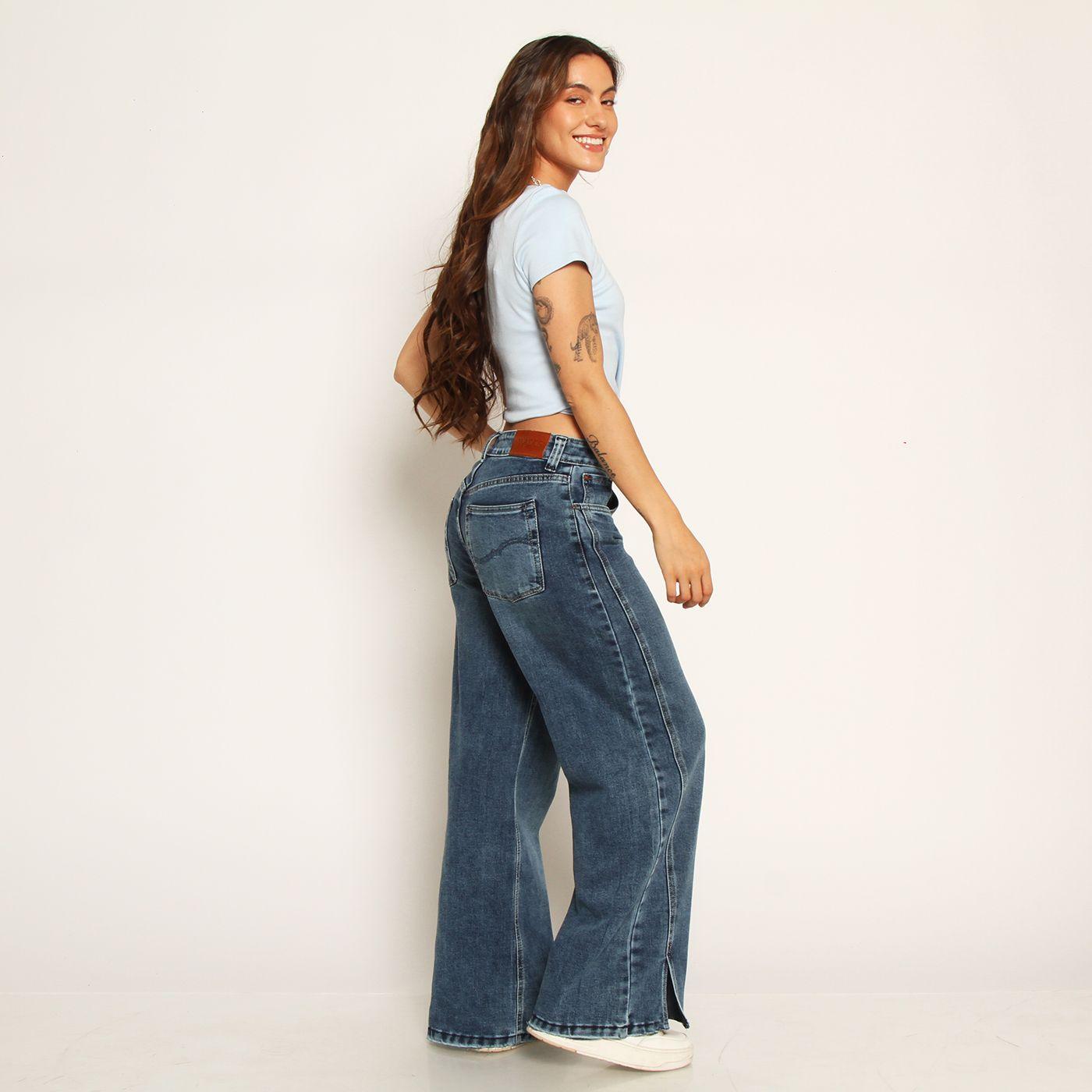 Jeans Wide Leg Tiro Alto Pretina Basica 1 Boton Basta Despegada-6