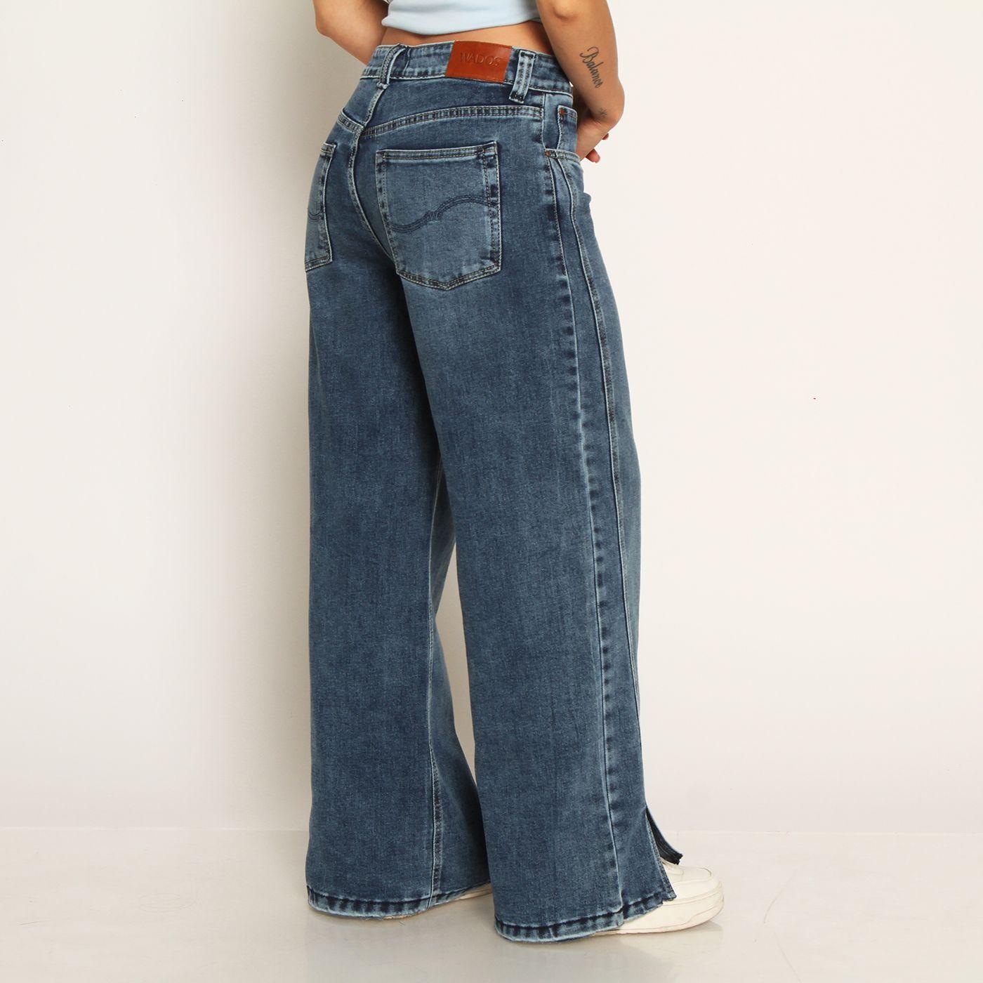 Jeans Wide Leg Tiro Alto Pretina Basica 1 Boton Basta Despegada-7