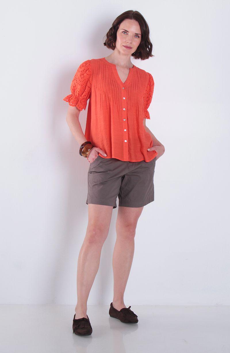 Blusa Manga Corta Abotonado En Delantero Escote V-4