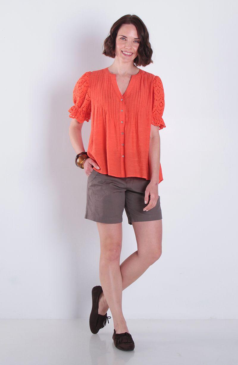 Blusa Manga Corta Abotonado En Delantero Escote V-5