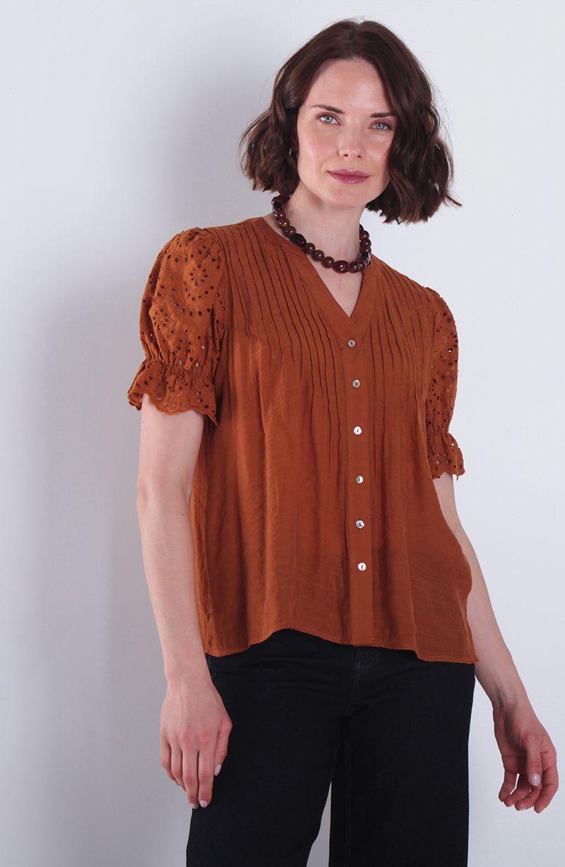 Blusa Manga Corta Abotonado En Delantero Escote V-0