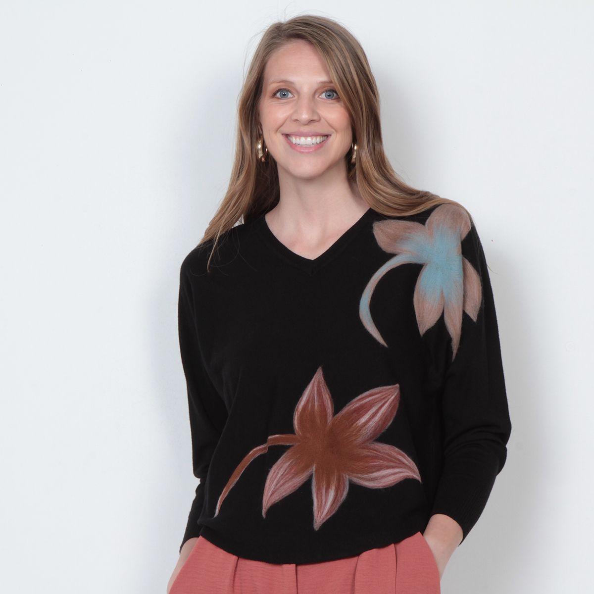 Sweater Manga Larga Escote V Con Bordado-0