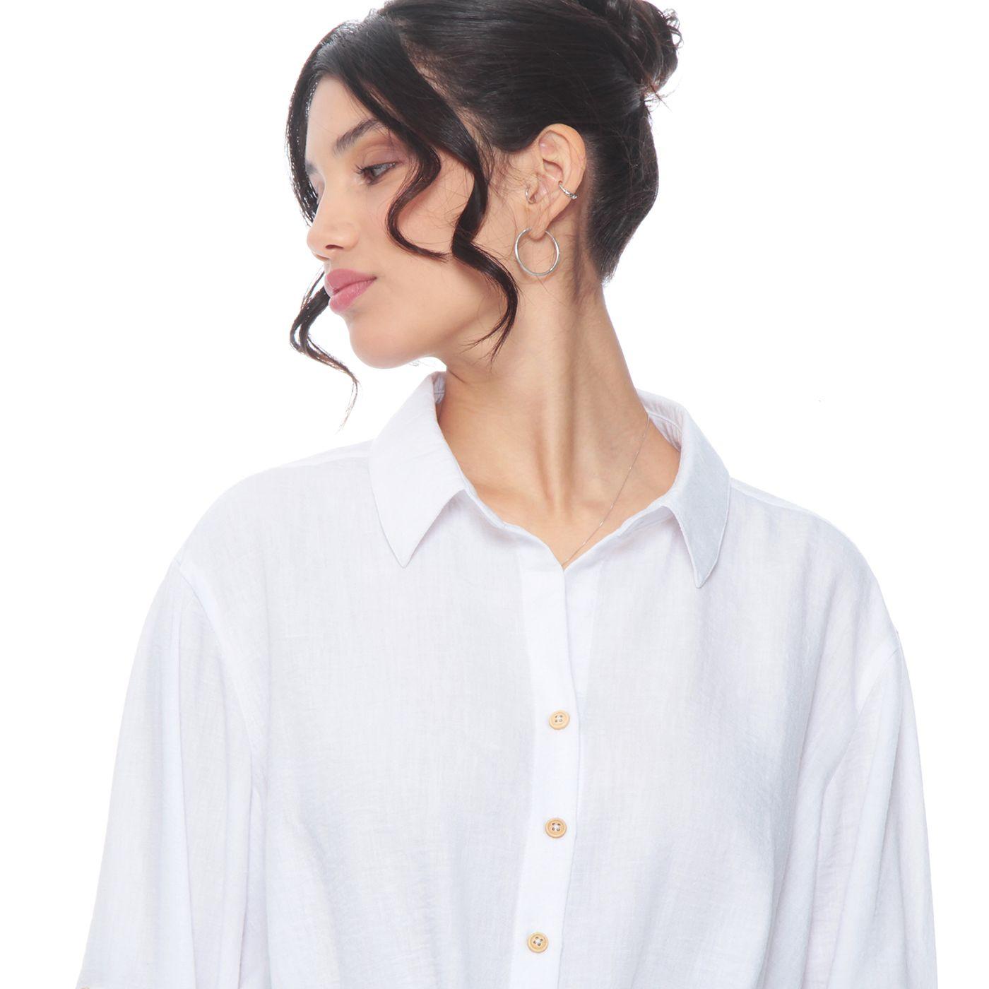 Blusa Manga Larga   Abotonada En Delantero-3