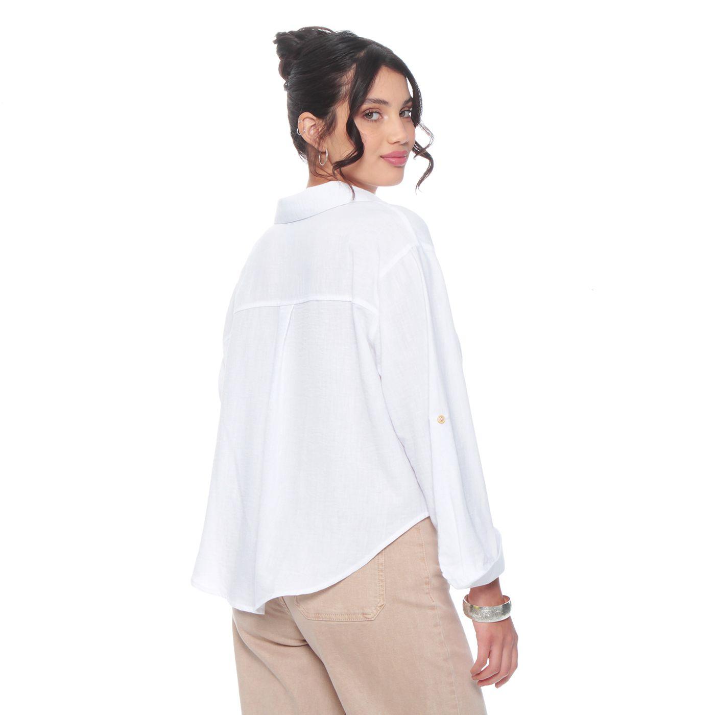 Blusa Manga Larga   Abotonada En Delantero-5