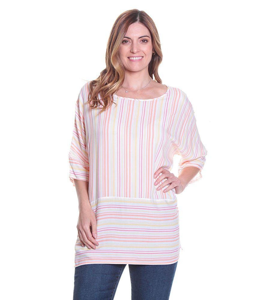 Blusa M 3/4 Raglan  Listada Corte Irregular-0