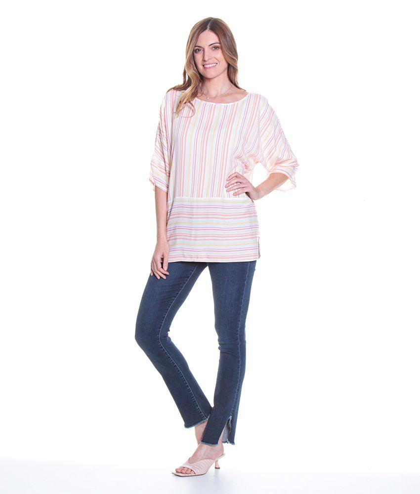 Blusa M 3/4 Raglan  Listada Corte Irregular-2