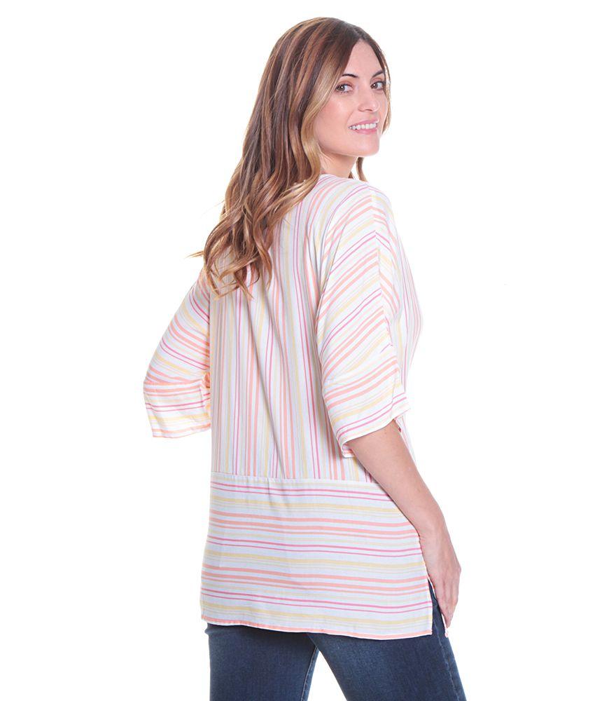 Blusa M 3/4 Raglan  Listada Corte Irregular-3
