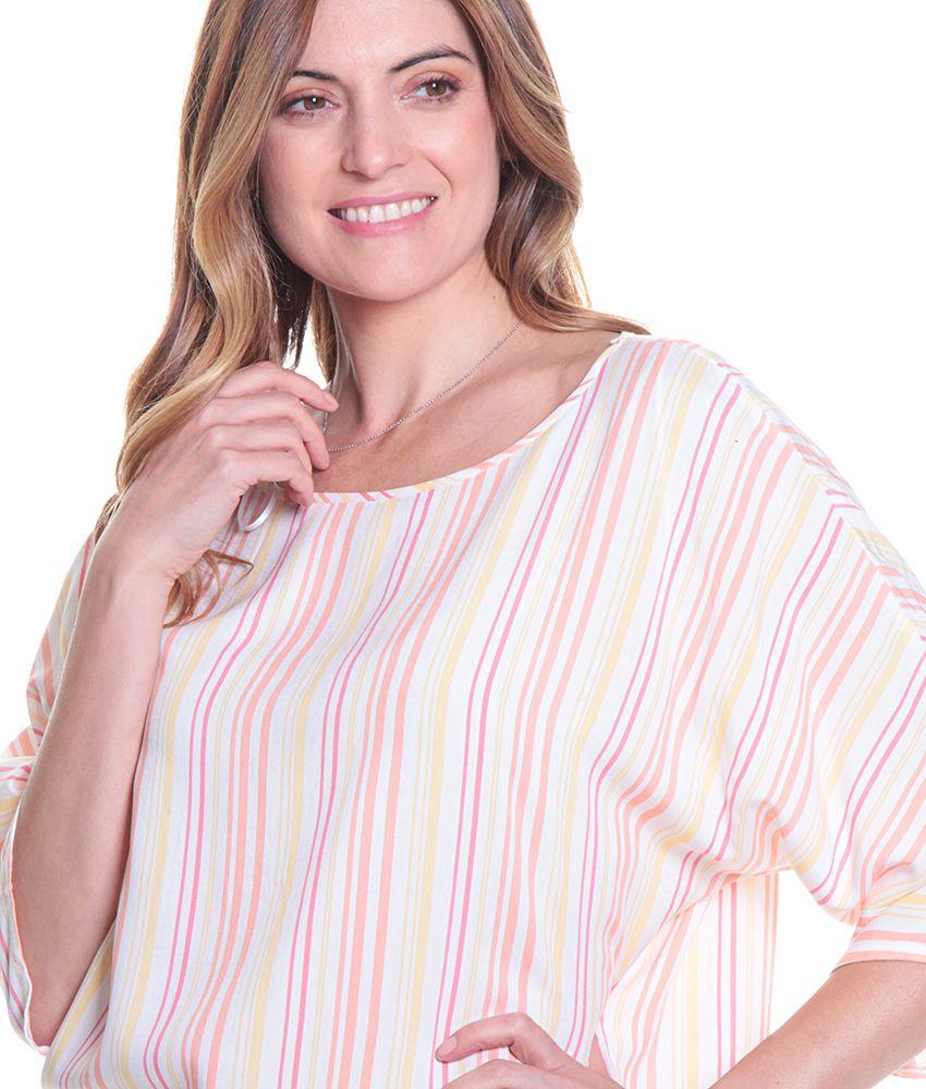 Blusa M 3/4 Raglan  Listada Corte Irregular-4
