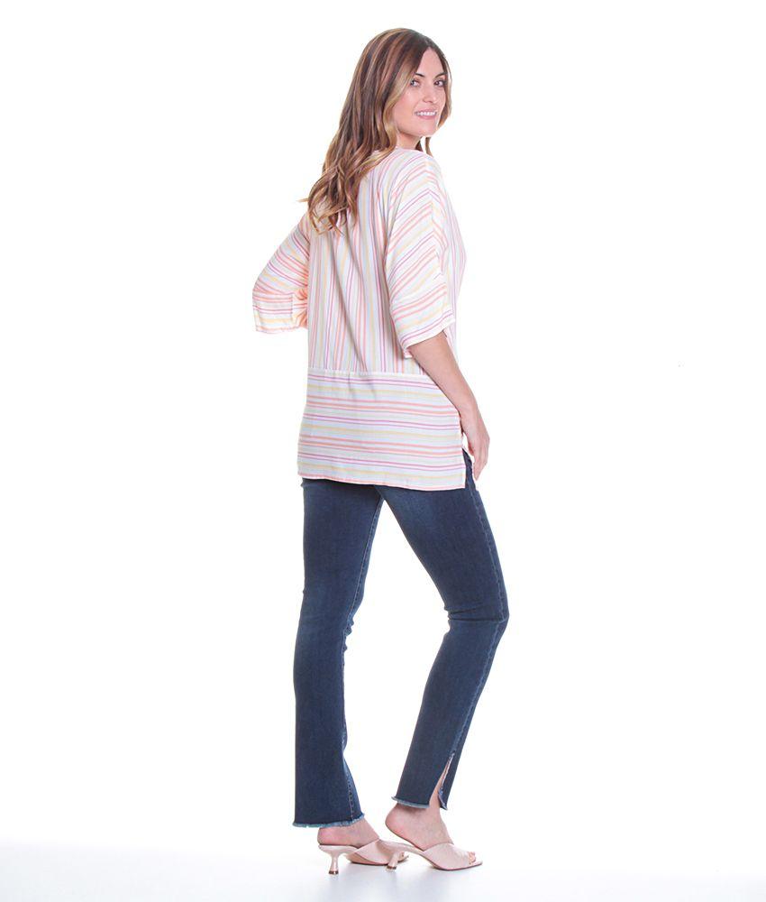 Blusa M 3/4 Raglan  Listada Corte Irregular-5