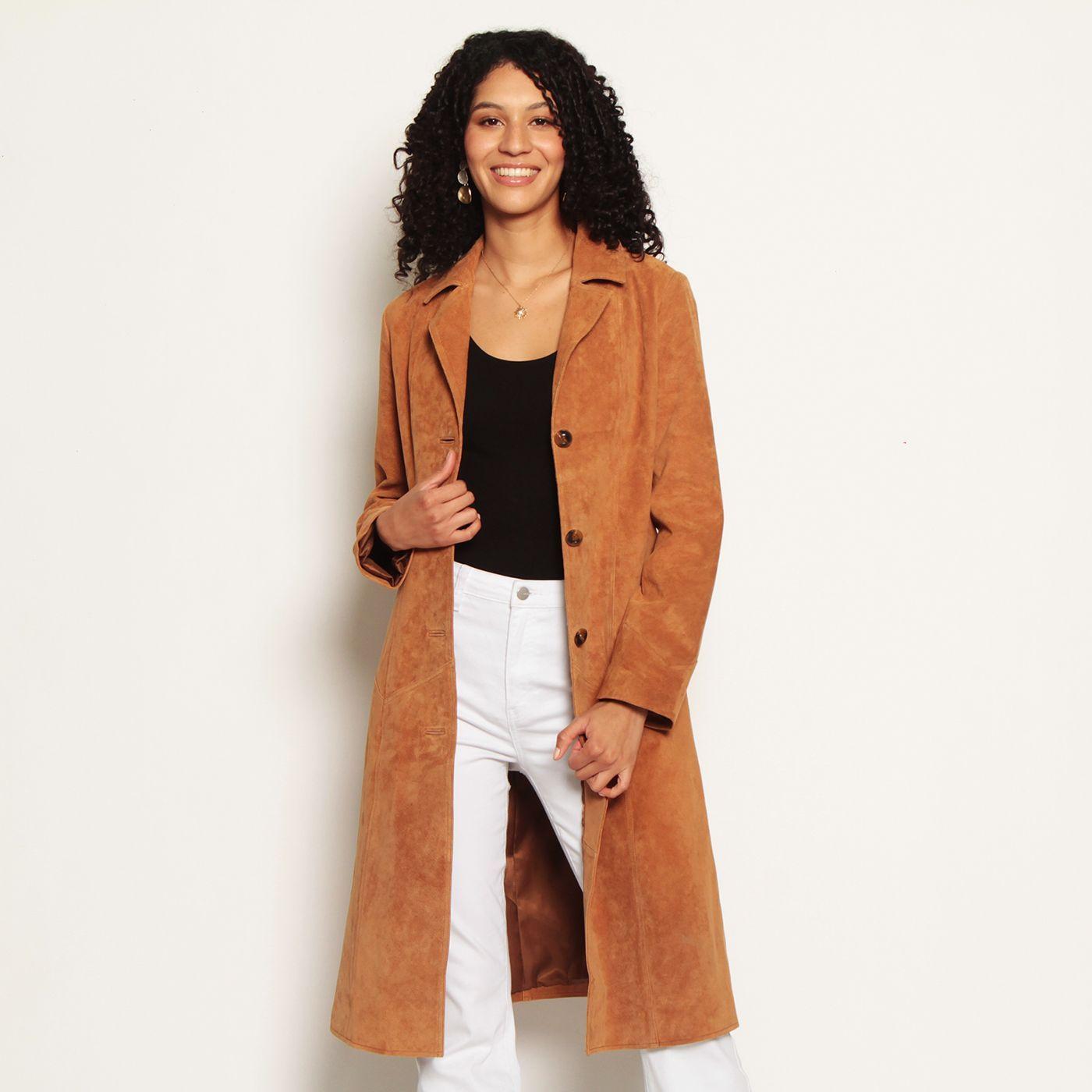 Abrigo Manga Larga Cuero Con Broche-4