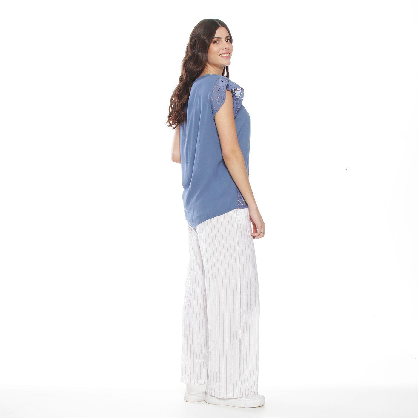 Blusa Manga Corta Con Brodery En Manga Escote Y Ruedo Escote Redondo-7