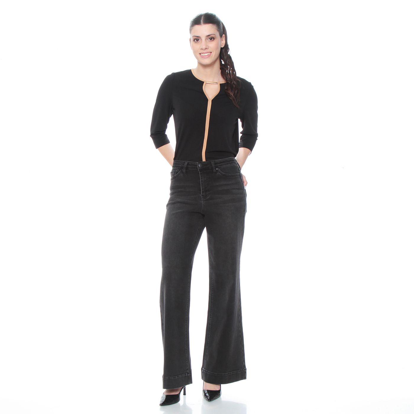 Jeans Wide Leg Tiro Alto Pretina  Basica 1 Boton-3
