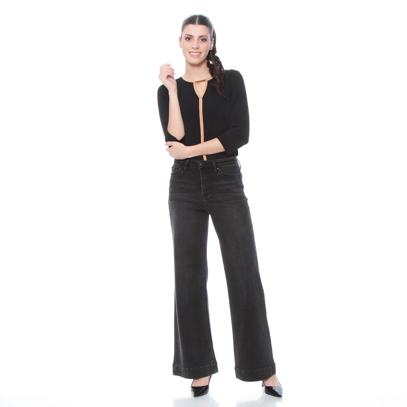 Jeans Wide Leg Tiro Alto Pretina  Basica 1 Boton-4