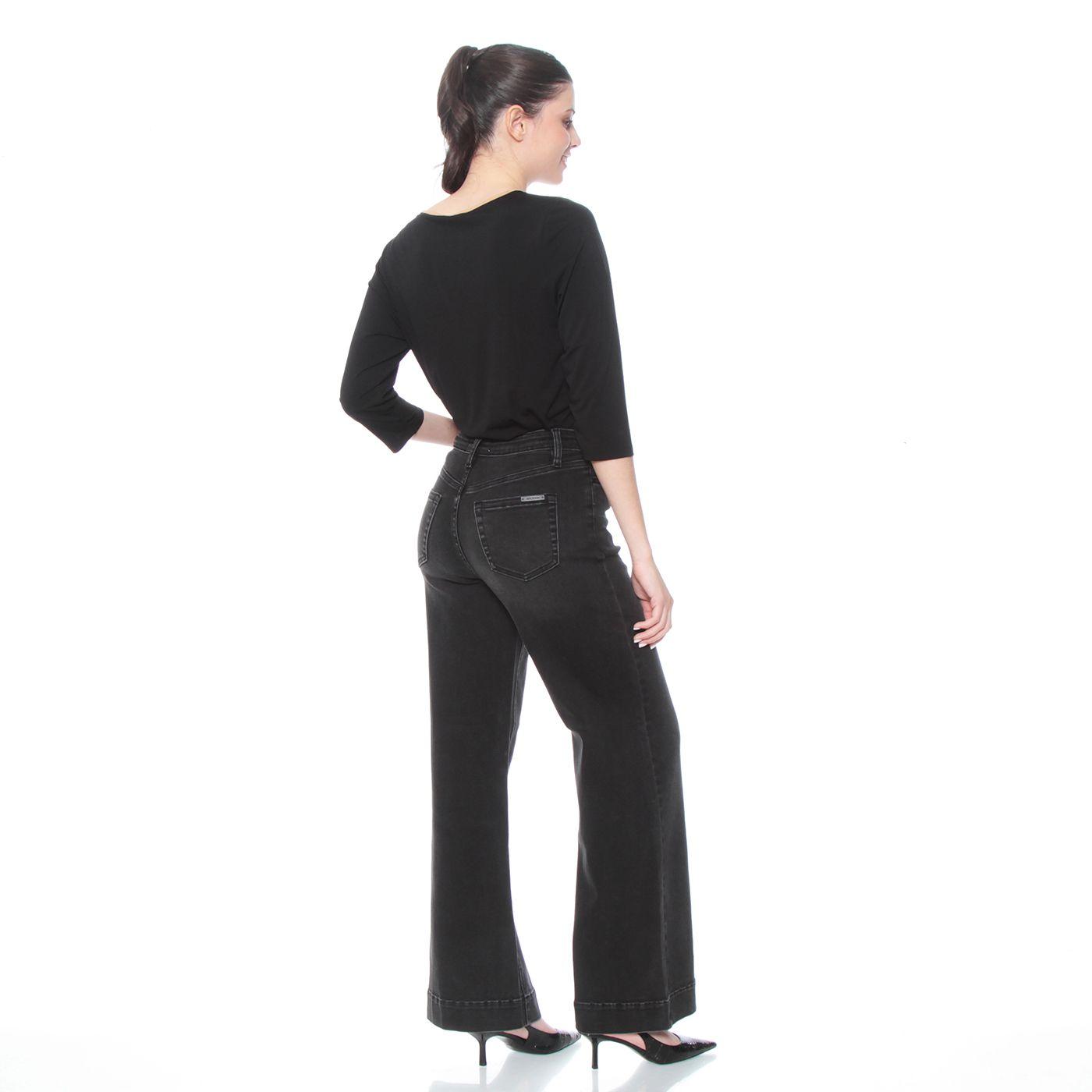 Jeans Wide Leg Tiro Alto Pretina  Basica 1 Boton-6