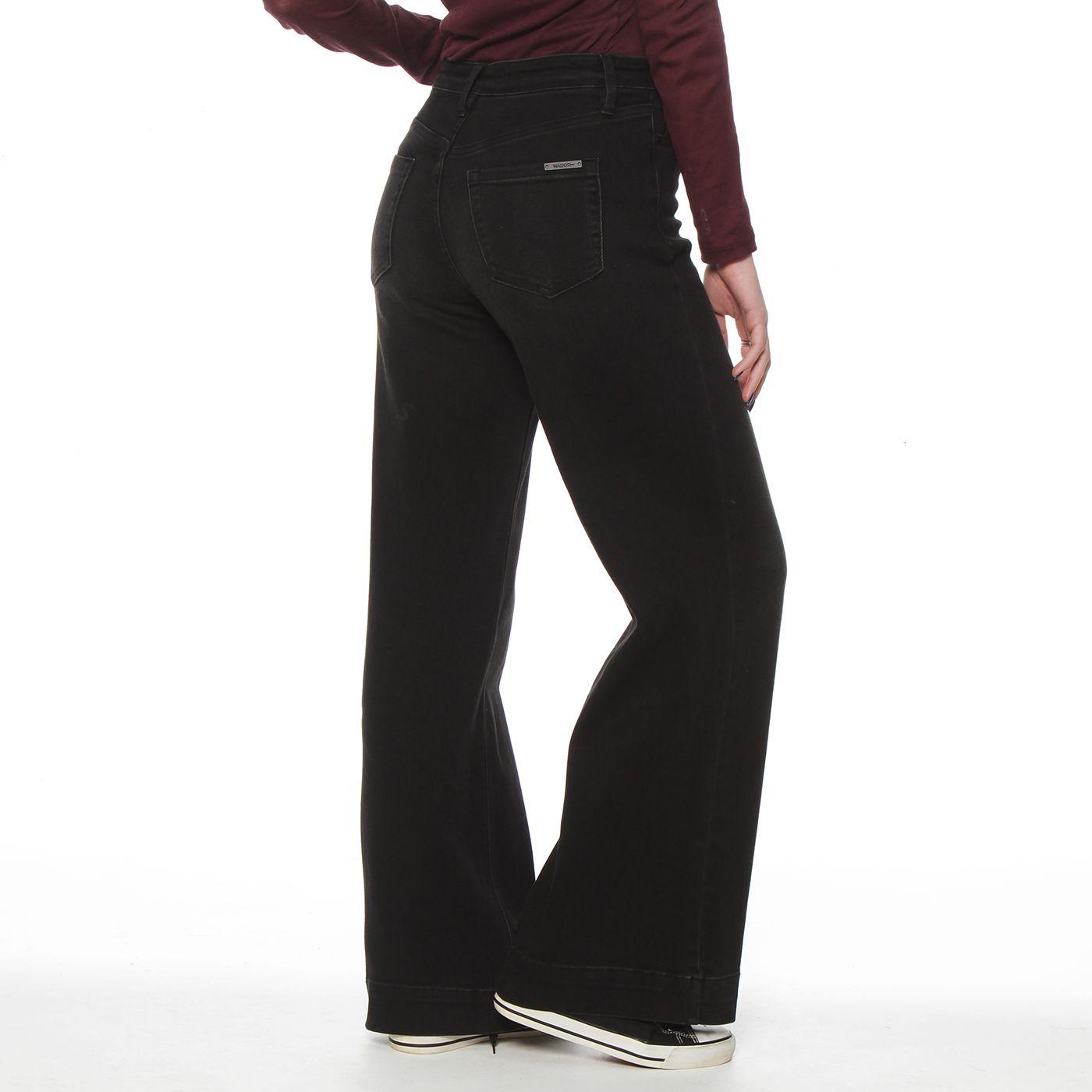 Jeans Wide Leg Tiro Alto Pretina  Basica 1 Boton-1