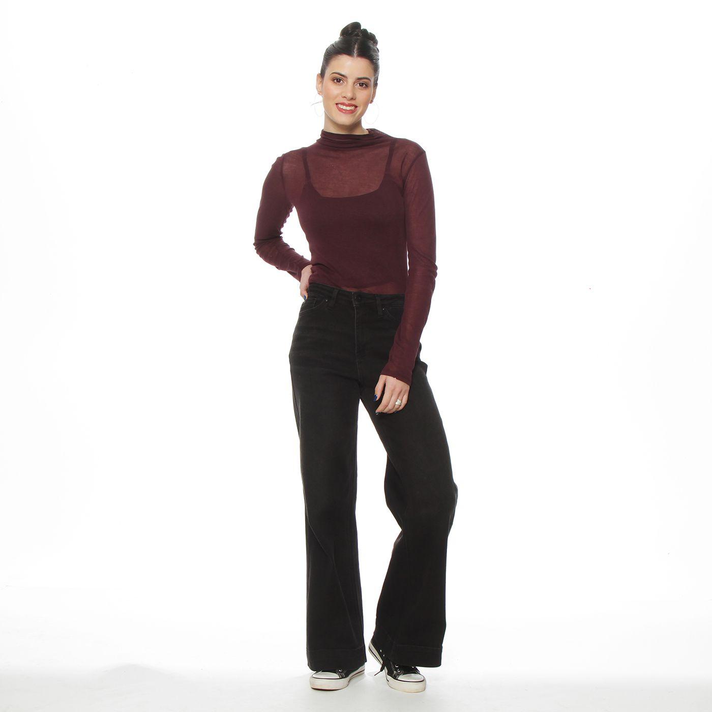 Jeans Wide Leg Tiro Alto Pretina  Basica 1 Boton-4
