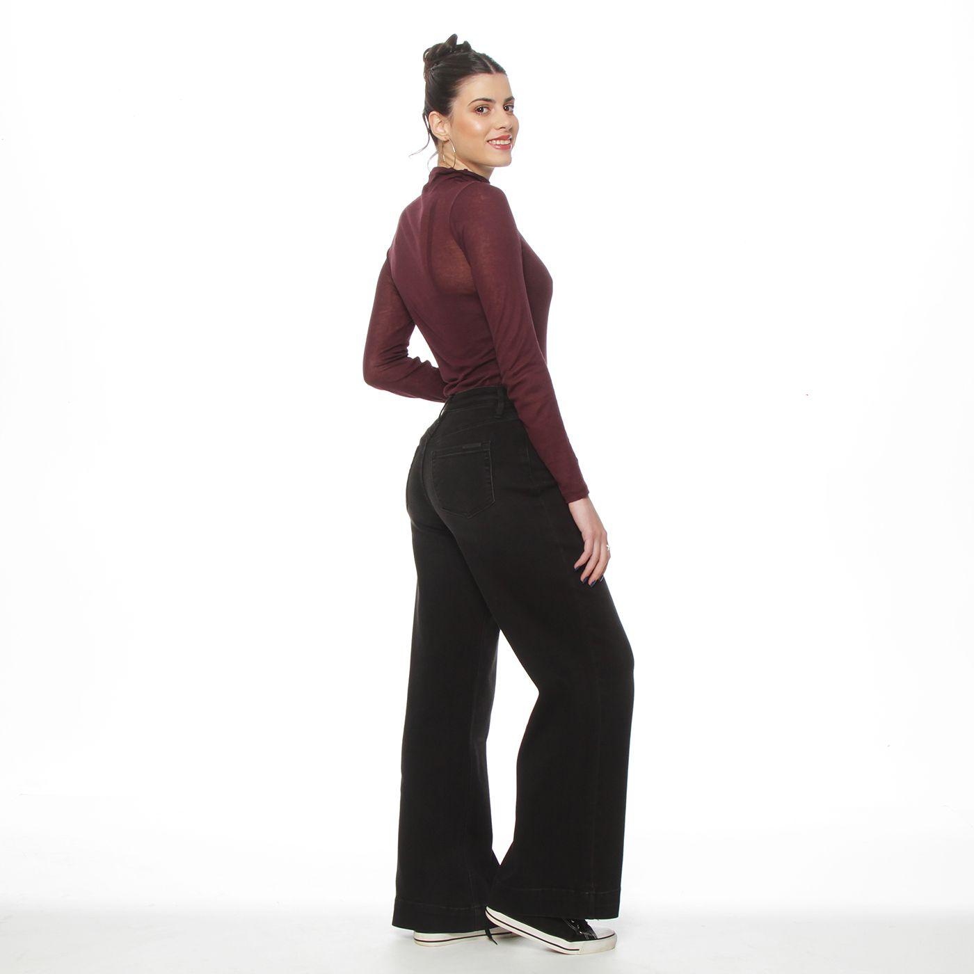Jeans Wide Leg Tiro Alto Pretina  Basica 1 Boton-6