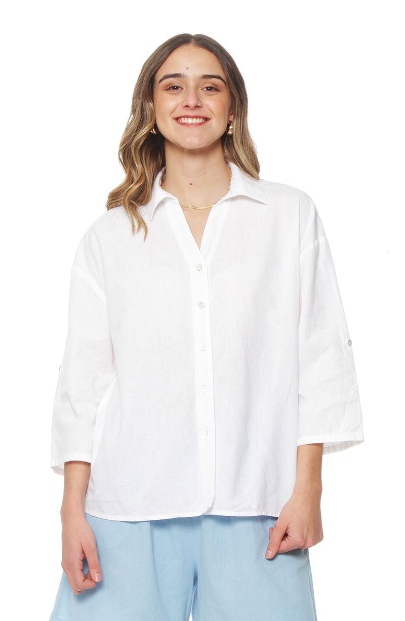 Blusa  Manga  Larga Abotonada En El Delantero-0