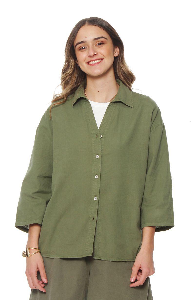 Blusa  Manga  Larga Abotonada En El Delantero-0