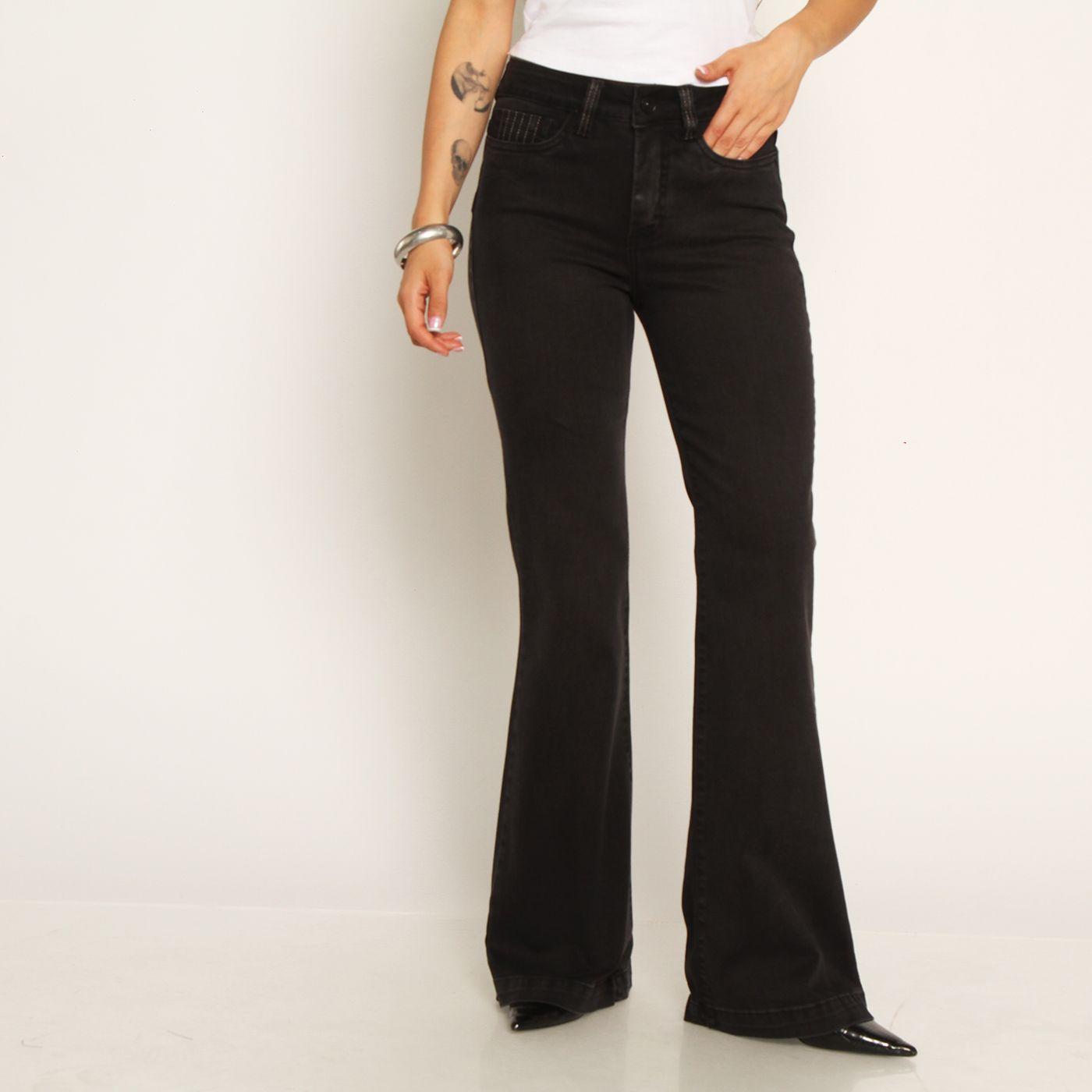 Jeans Flare    Tiro Alto Pretina Basica 1 Boton-0