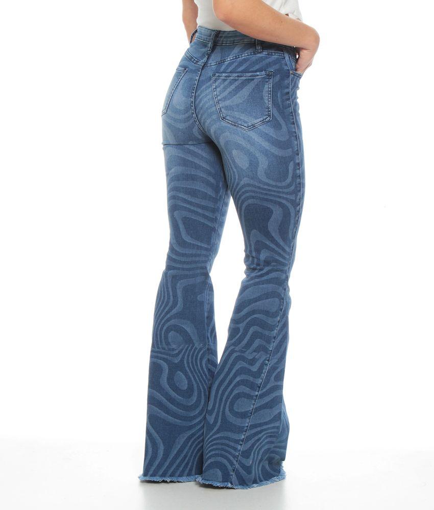 Jeans Basico Flare Tiro Alto Psicodelico Pretina Basica Un Boton-2