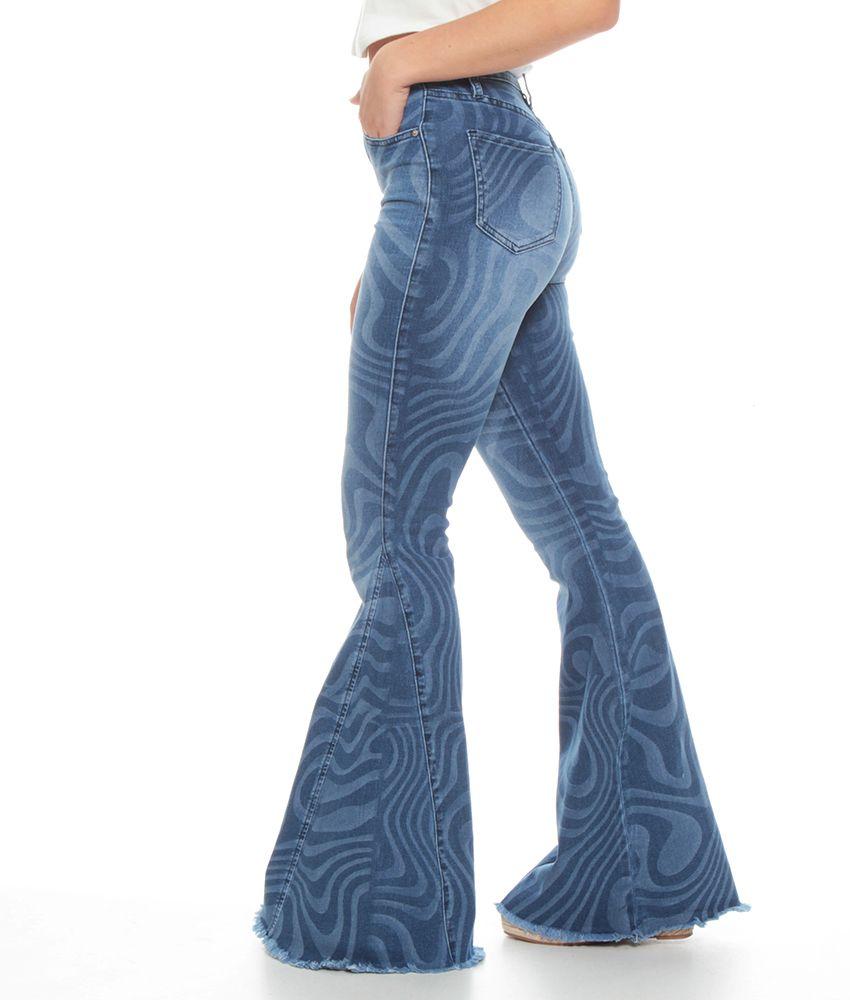 Jeans Basico Flare Tiro Alto Psicodelico Pretina Basica Un Boton-6