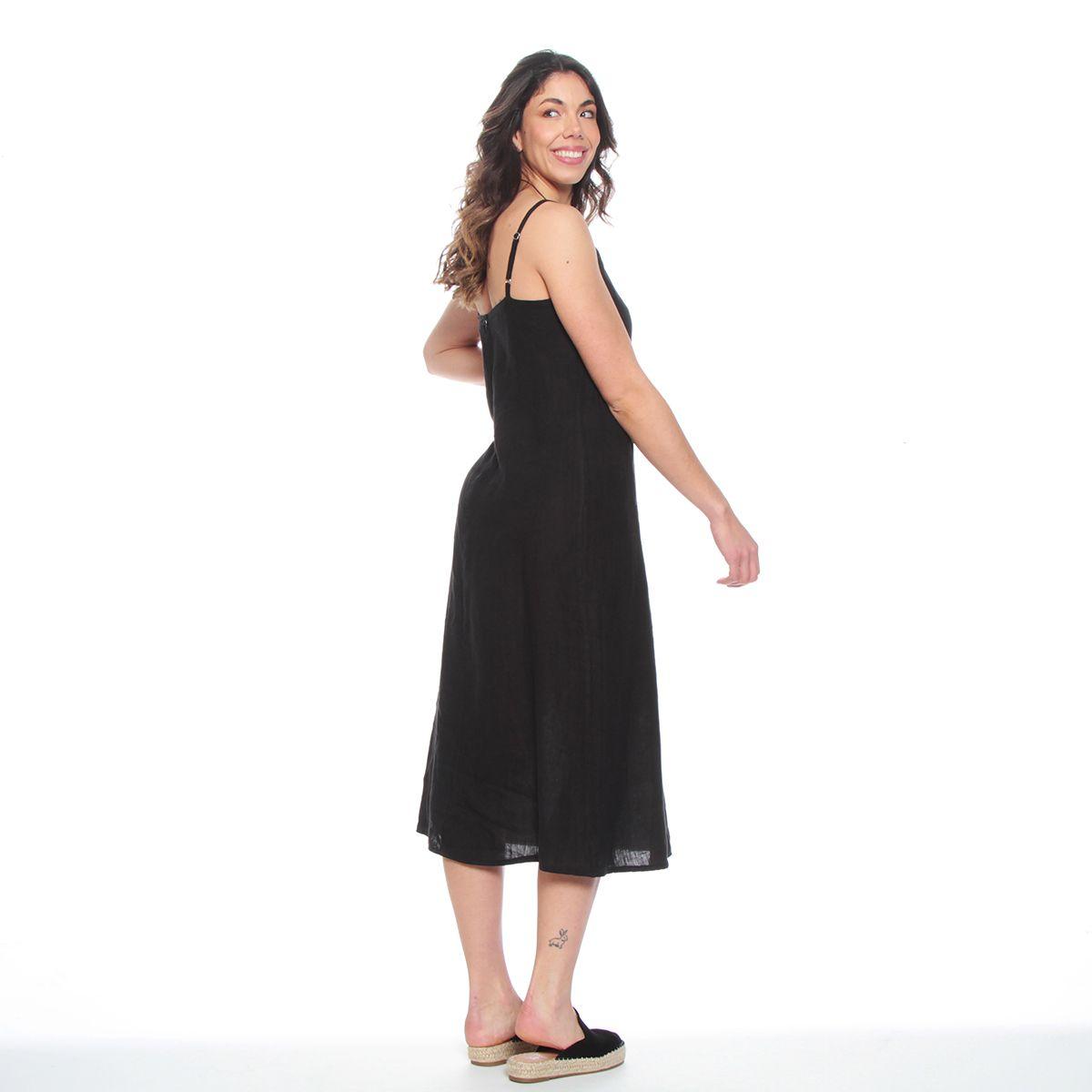 Vestido Sin Manga Tirantes Ajustables Lino Escote V-1