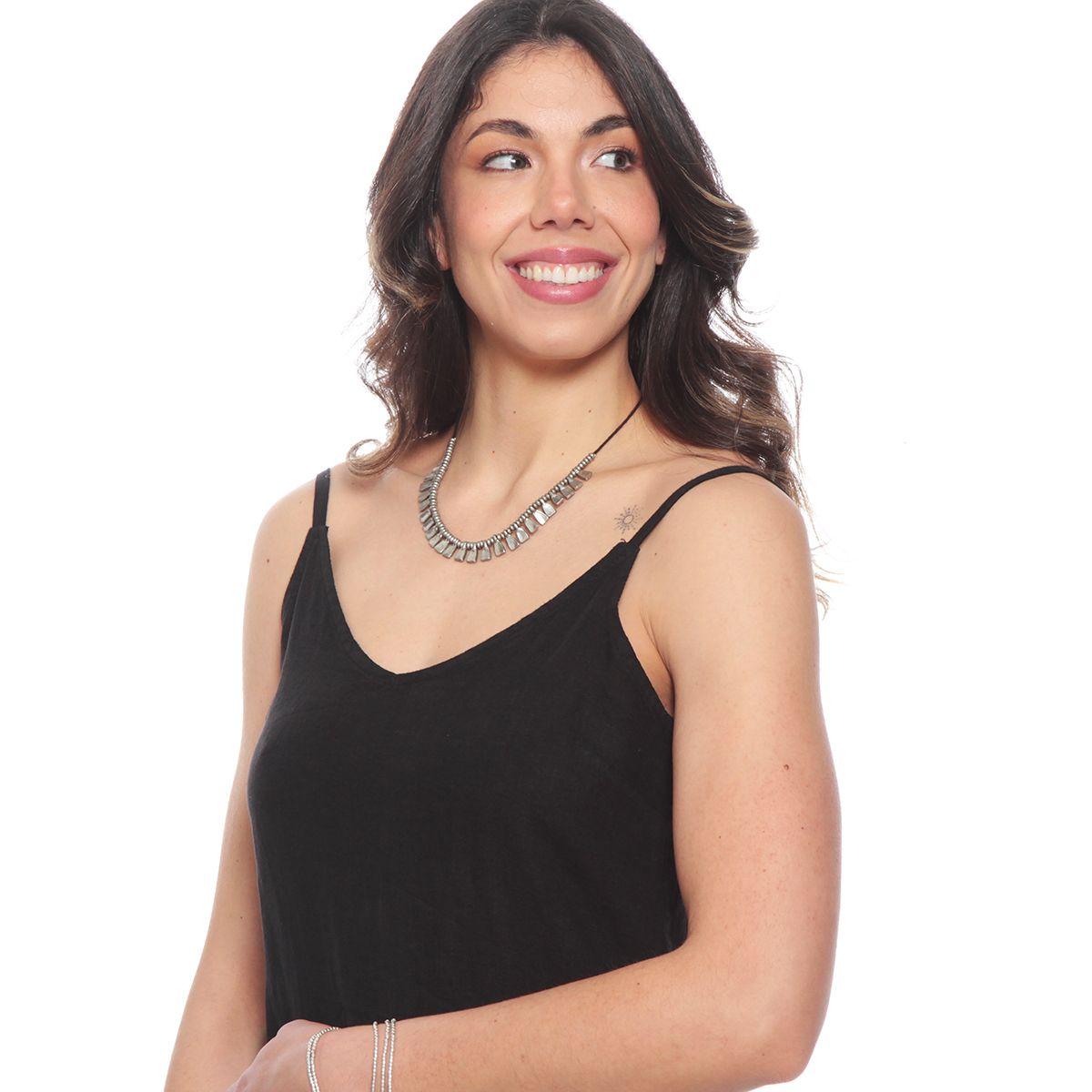 Vestido Sin Manga Tirantes Ajustables Lino Escote V-2