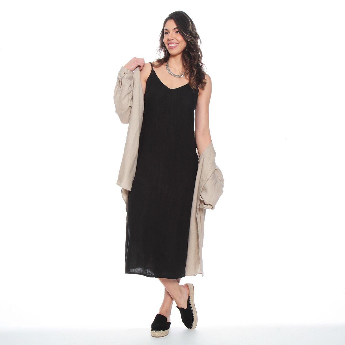 Vestido Sin Manga Tirantes Ajustables Lino Escote V-3