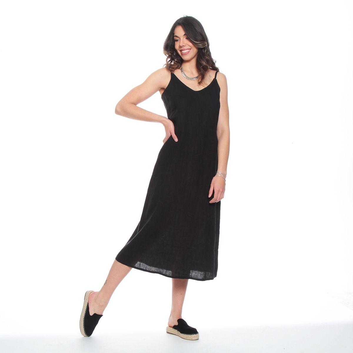 Vestido Sin Manga Tirantes Ajustables Lino Escote V-4