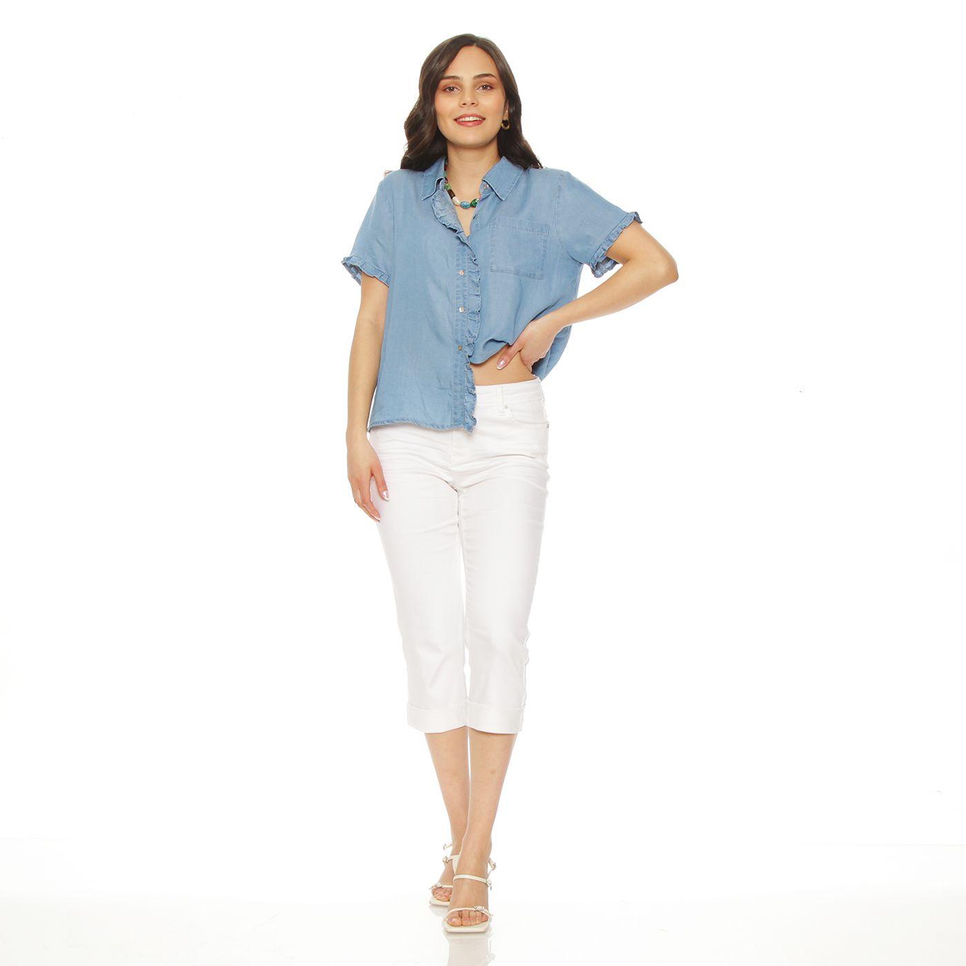 Pantalon Pitillo Crop Con Basta Roll Up Pretina Basica Un Boton-3