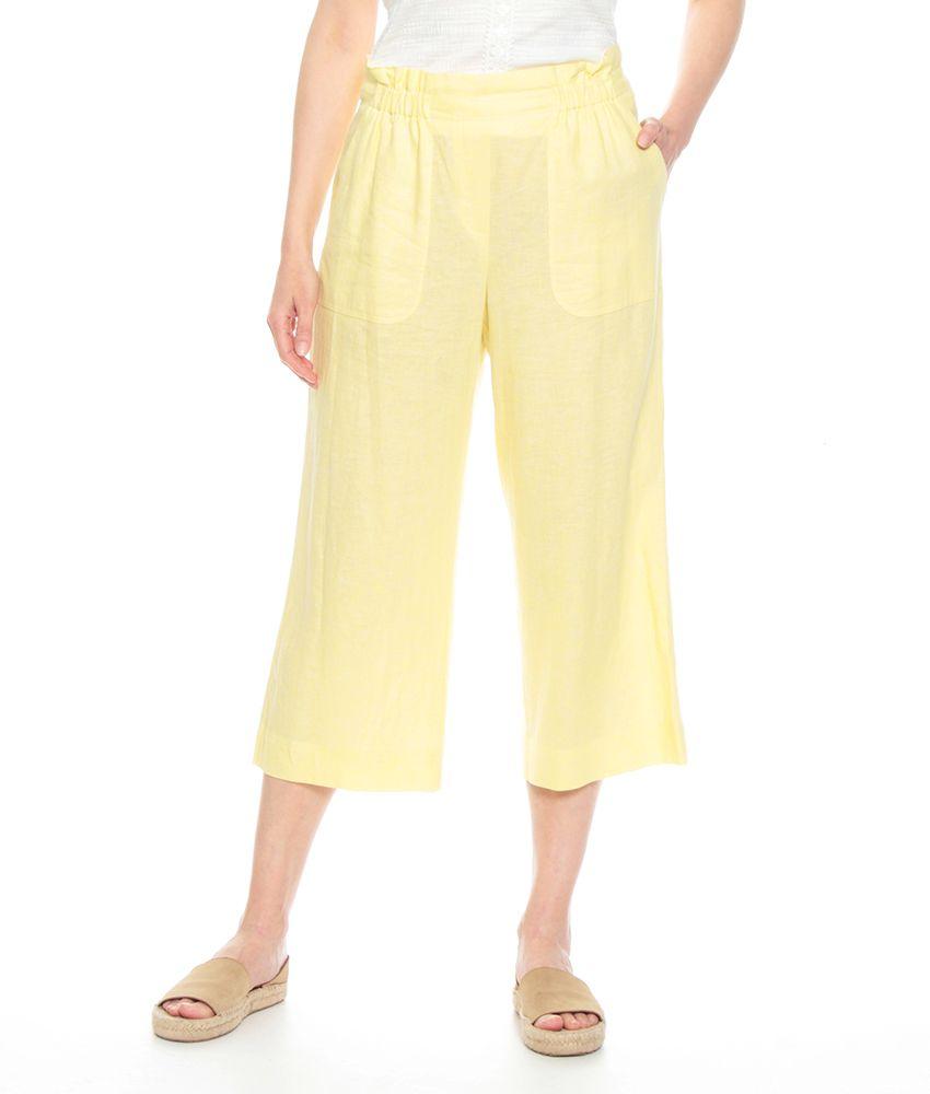 Pantalon Capri Solido Bolsillos Delantero Y Trasero Pretina Elasticada-0