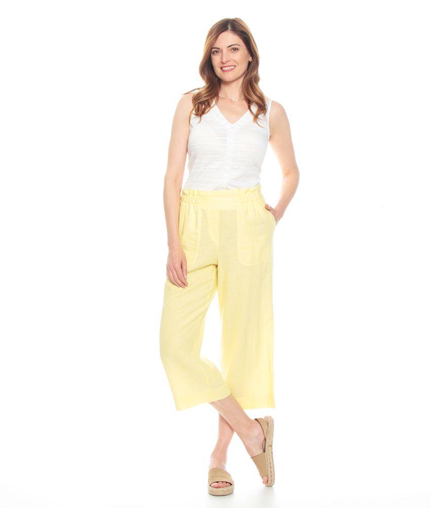 Pantalon Capri Solido Bolsillos Delantero Y Trasero Pretina Elasticada-3