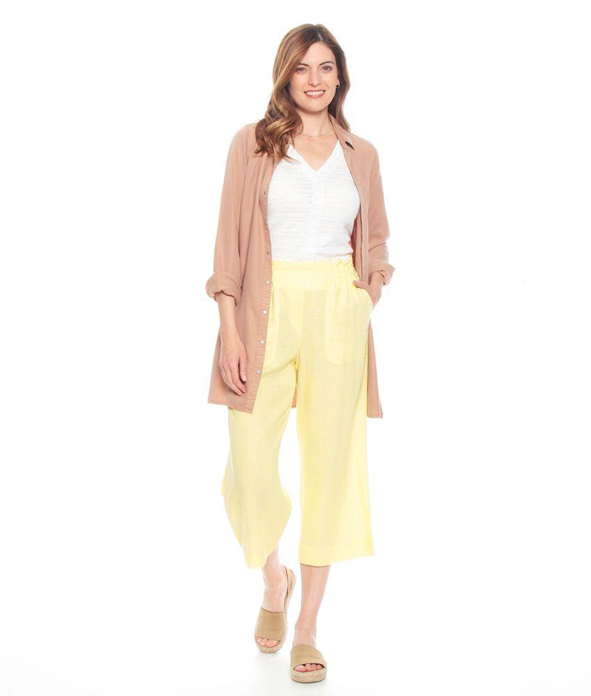 Pantalon Capri Solido Bolsillos Delantero Y Trasero Pretina Elasticada-4