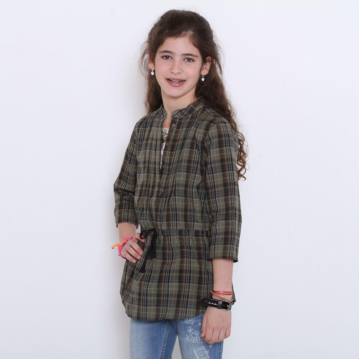Blusa Escocesa Con Alforzas Infantil-3