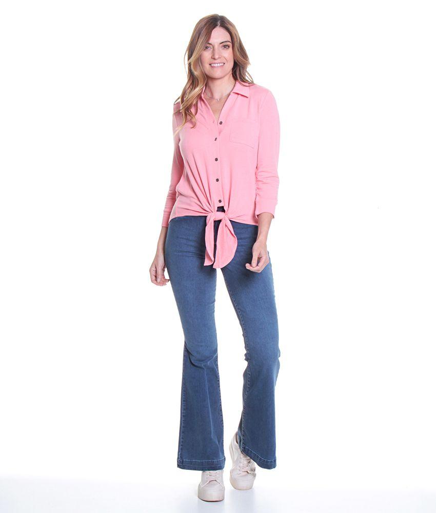 Blusa  M/larga  Cuello Camisero Botones Delantero Amarra En Cintura-4