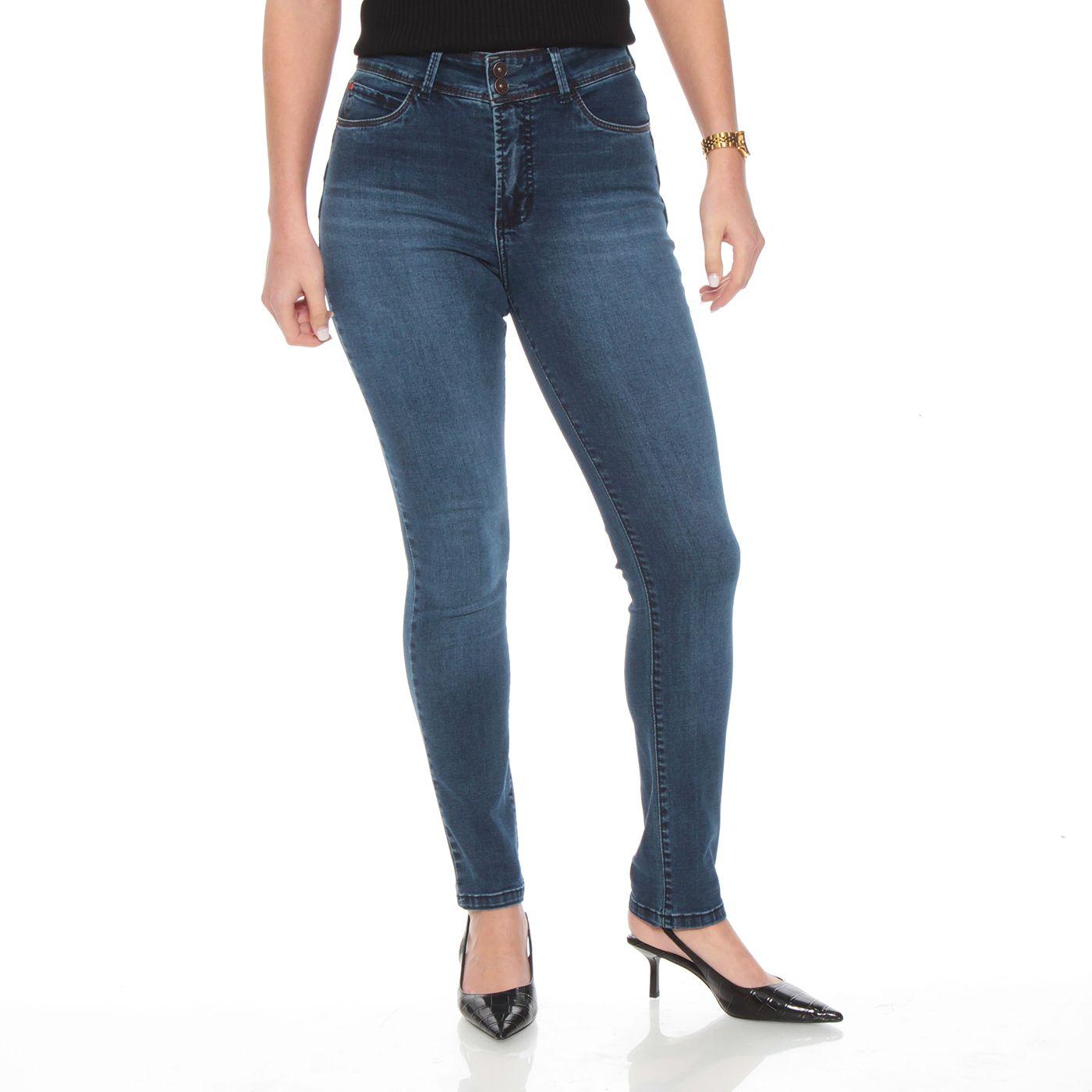 Jeans Pitillo Tiro Alto Pretina Media 2 Botones Push Up-0
