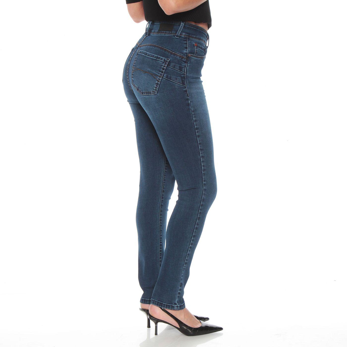 Jeans Pitillo Tiro Alto Pretina Media 2 Botones Push Up-1