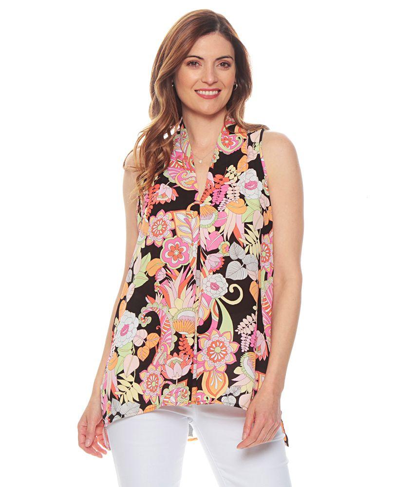 Blusa Sin Manga Estampada Escote-0