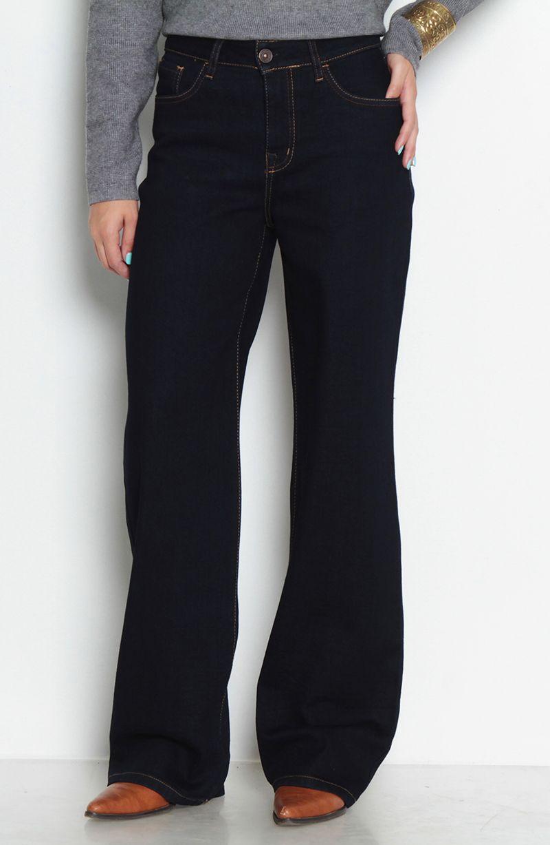 Jeans Wide Leg Tiro Alto  Pretina Basica   1 Boton-0