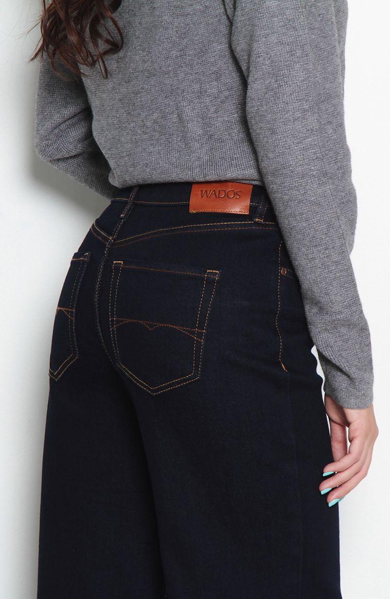 Jeans Wide Leg Tiro Alto  Pretina Basica   1 Boton-6