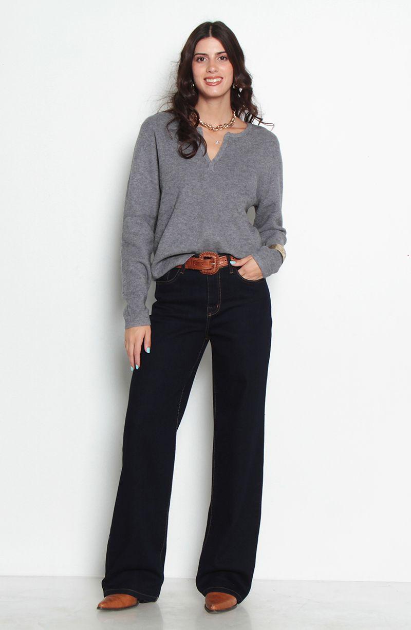 Jeans Wide Leg Tiro Alto  Pretina Basica   1 Boton-7