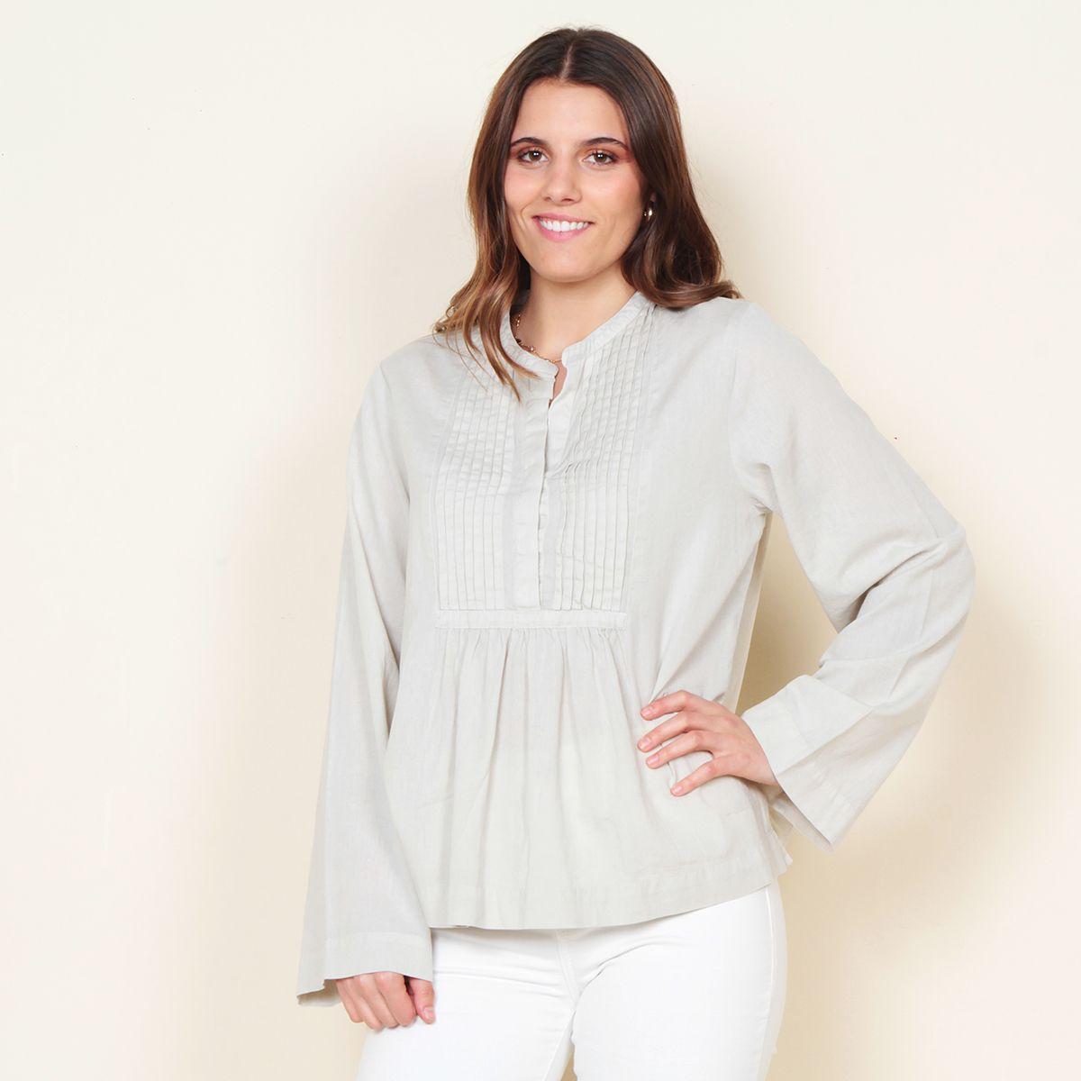 Blusa Manga Larga Lino Escote Mao-0