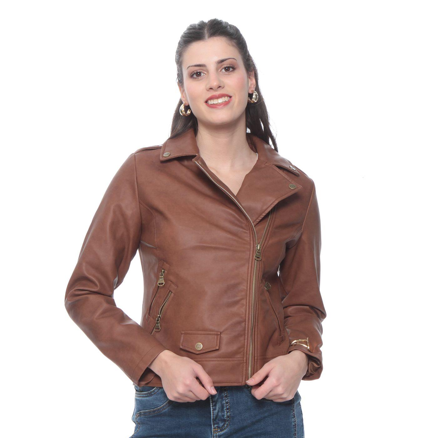 Chaqueta Manga Larga Cuero Ecologico Con Cierres-0