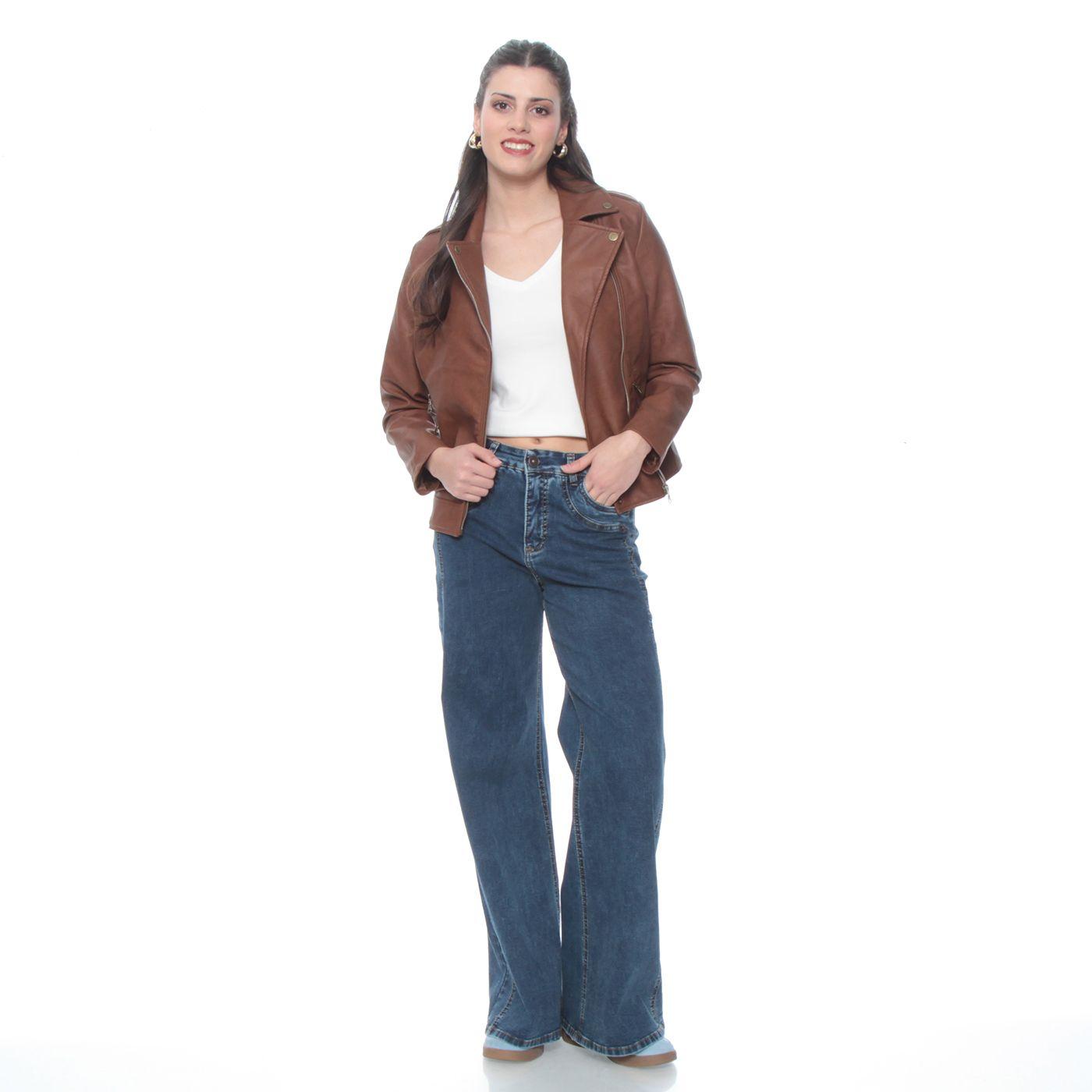 Chaqueta Manga Larga Cuero Ecologico Con Cierres-1