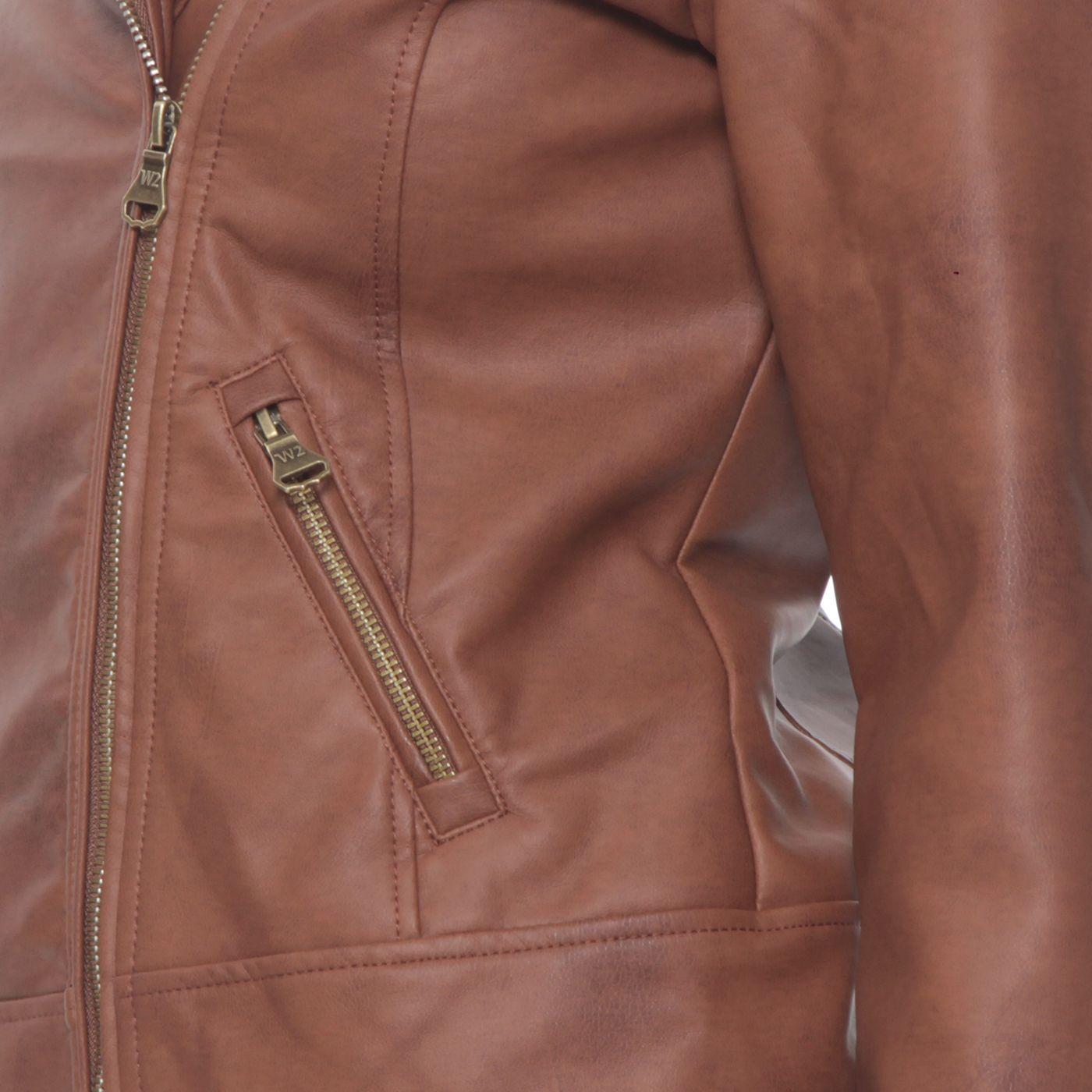 Chaqueta Manga Larga Cuero Ecologico Con Cierres-4