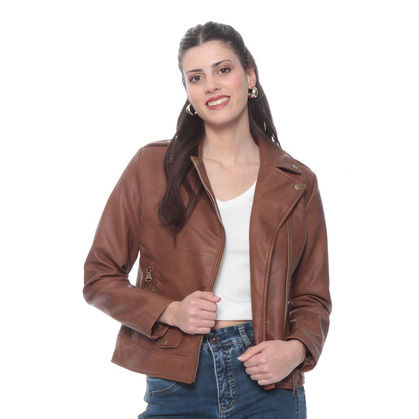 Chaqueta Manga Larga Cuero Ecologico Con Cierres-6