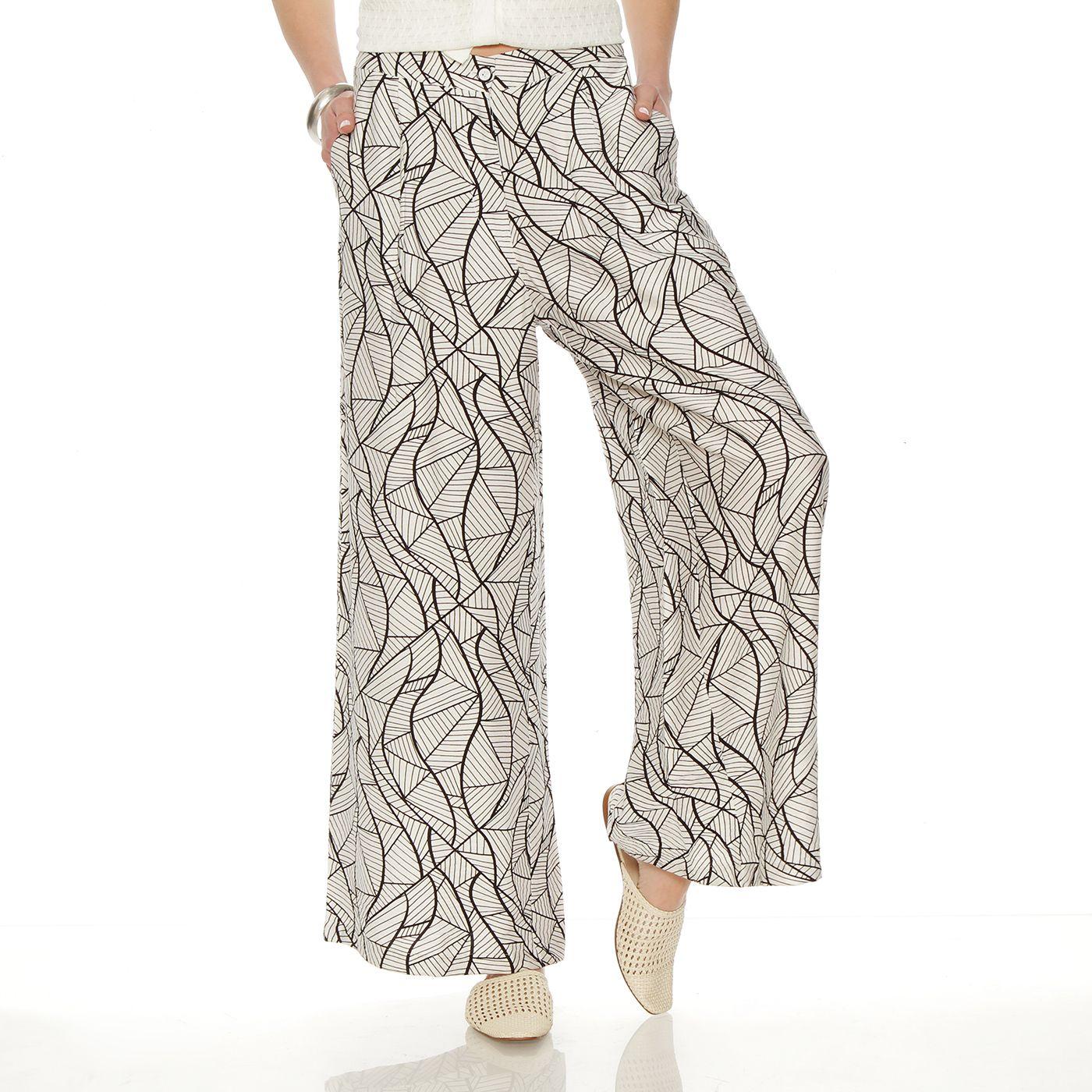Pantalon Wide Leg Estampado Tiro Alto Pretina Basica 1 Boton-2